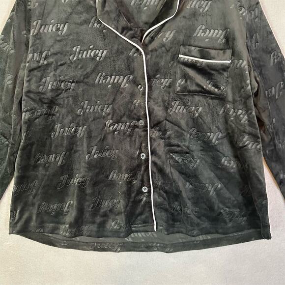Juicy Couture Velour Pajama Top Women Size L Black Long Sleeve Cozy Soft Y2K - Picture 5 of 13